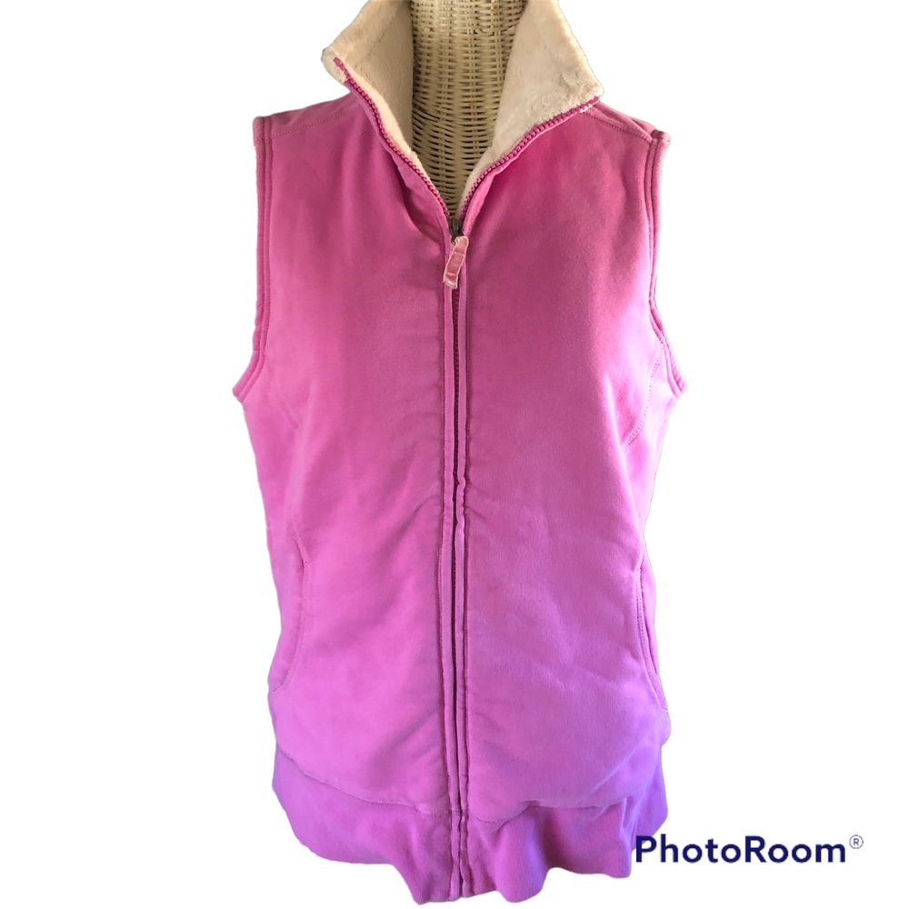 L.L.Bean Fleece Lined Cotton Zip Up High Collar Zip Up Vest Lilac Medium